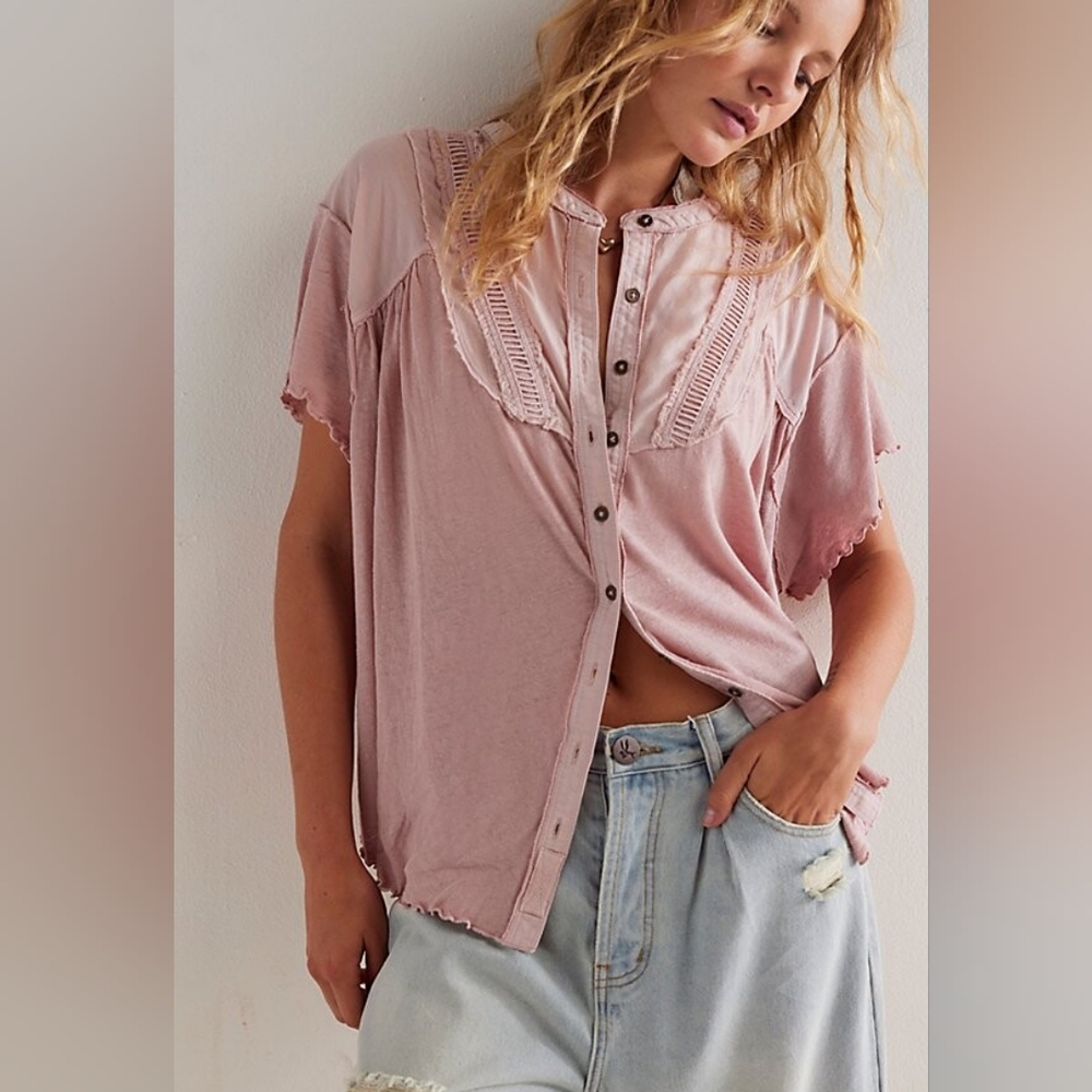 Free People We The Free Sofia Henley Linen Blend NWOT